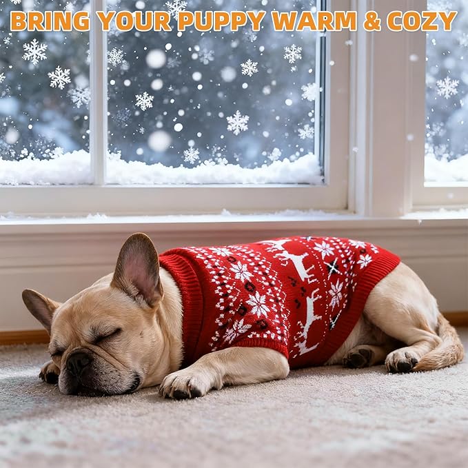 KOOLTAIL Christmas Dog Sweater, Cold Weather Pullover Classic Knitwear,Reindeer Snowflake Pattern Thick Warm Winter Pet Clothes,Cable Knit Dog Sweaters for Small Medium Large Bulldog Boy Girl,Red L/XL