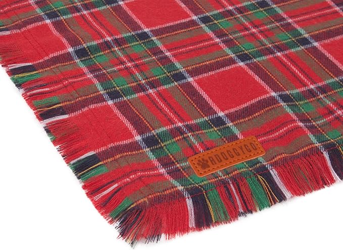 ADOGGYGO Christmas Dog Bandanas with Tassels Edges, Stylish Plaid Dog Christmas Scarf Bib, Multiple Sizes Offered, Plaid Bandanas for Small Dogs (Small)