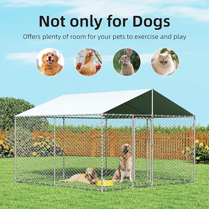 10x10 FT Outdoor Dog Kennel Outside Heavy Duty Dog Enclosure with Waterproof Cover and Security Lock(124x124x87Inch)