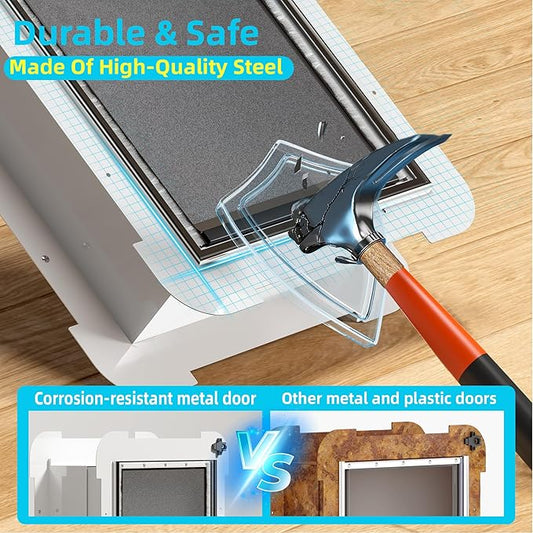 3-Flap Medium Dog Door for Door with Metal Sliding Lock Panel, Energy Efficient Pet Door with Steel Frame, Telescoping Tunnel,Never Rust Ruff Weather Doggie Door (Pets Up to 40 Lb)