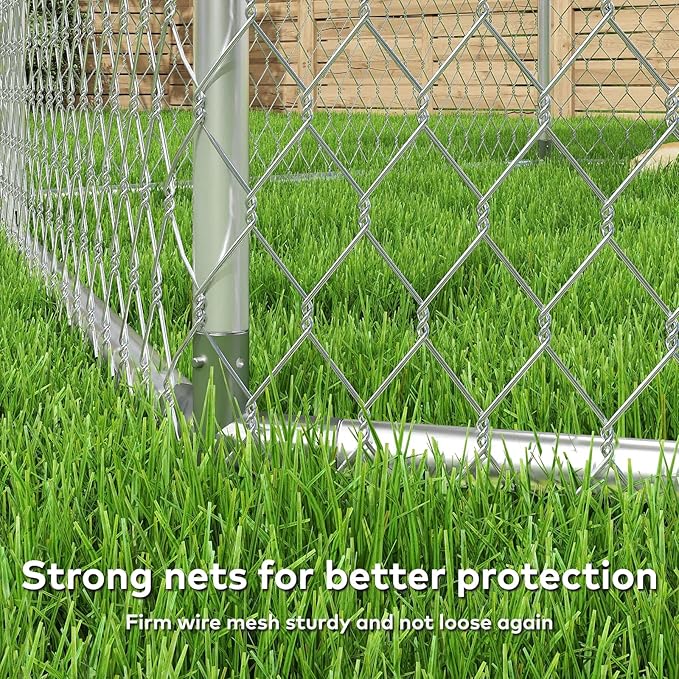 9.1x9.1 FT Large Outdoor Dog Kennel Outside, Heavy-Duty Galvanized Wire Mesh Dog Enclosure with Waterproof Cover & Secure Lock, Hexagonal Cage for Large Dogs