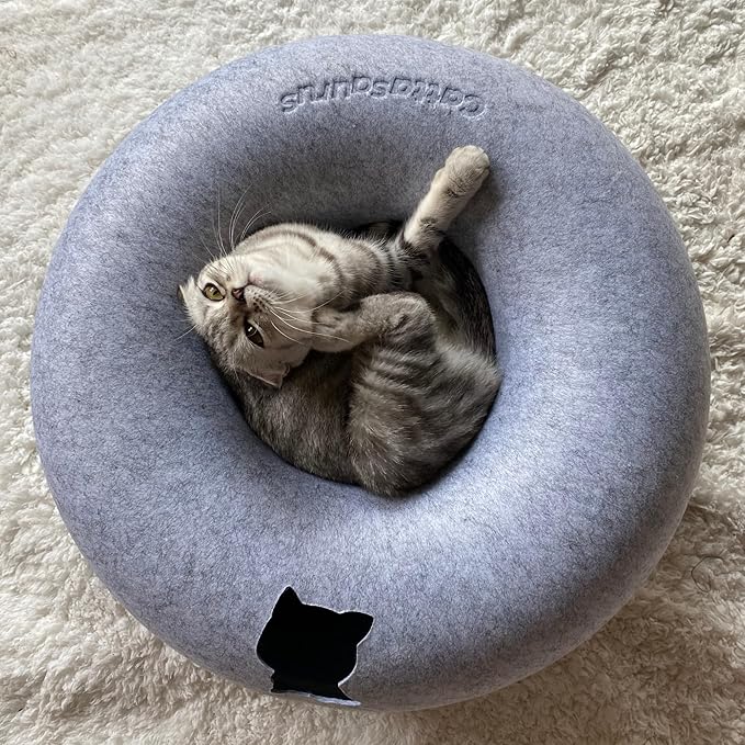 CATTASAURUS Peekaboo Cat Cave for Multiple & Large Cats Up to 30-45 Lbs, Scratch Detachable & Washable Tunnel Bed, Comfy Donut Cat Cave (Light Gray, Jumbo)