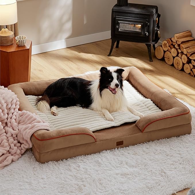 Bedsure Self Warming Dog Bed for Large Dogs, Self Heating Dog Crate Pad, Thermal Extra Warm Puppy Mat Indoor, Non-Slip & Washable, Not Electric, 35" x 23", White