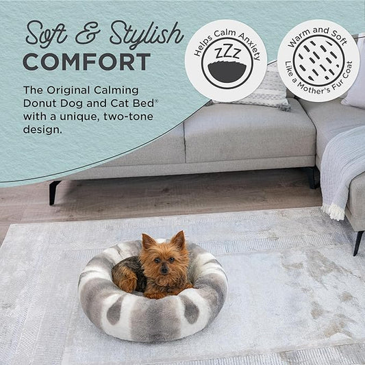 Best Friends by Sheri Patterned Lux Faux Fur Calming Donut Dog Bed, Gray, Extra Small, 18x18