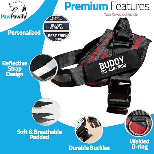 PawPawify Custom No Pull Dog Harness with Name and Phone Number, Heavy Duty Personalized Pet Vest to Prevent Tugging, Pulling, or Choking, Training and Walking (Camouflage Red, M (Chest 20-24in))