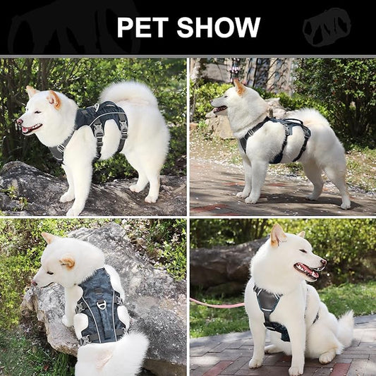 Escape Proof Dog Harness Small Sized Dog, Lightweight Full Body Pet Vest with Lift Handle & Leash Clip, Reflective Adjustable No Slip Dog Harness for Daily Walking(Grey,Chest:16-27")