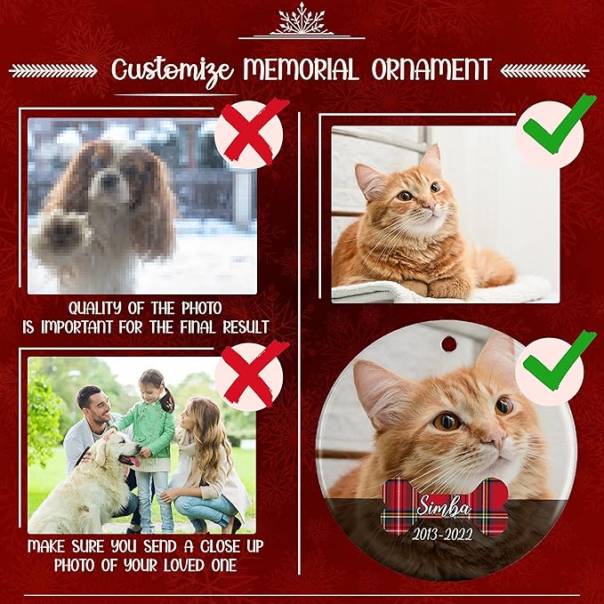 Pet Memorial Gifts, Personalized Dog Memorial Photo Ornament, Custom w/Name & Date - 5 Designs - in Loving Memory, Pet Sympathy Gifts - Keepsake Loss of Dog Cat, D6