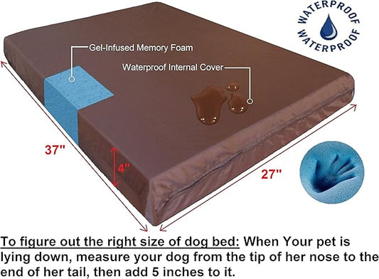 Dogbed4less Medium Large Orthopedic Heavy Duty Gel Infused Memory Foam Pet Bed, Waterproof Liner, Denim in Blue