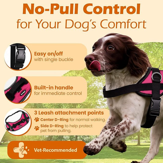 Bark Appeal Pink No-Pull Dog Harness for XS to Small Sized Pets – Adjustable, Reflective Vest with 3 Leash Clips for Added Control, Easy Walks & Training – Small
