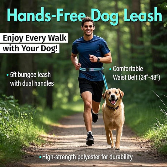 Hands Free Dog Leash with Waist Belt Lifetime Replacement, Dual Handle Bungee Leash for Running, Jogging, Hiking and Walking, for Medium and Large Dogs 5218