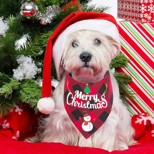 ADOGGYGO 2 Pack Dog Bandana Christmas Classic Plaid Pet Scarf Triangle Bibs Kerchief Merry Christmas Red Santa Snowman Bandana for Small Dogs Puppy Pets (Small)