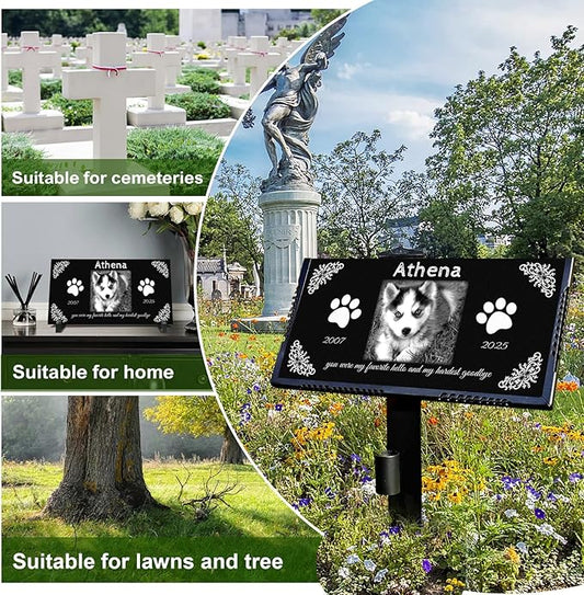 Pet Memorial Stones for Dogs & Cats, Personalized Dog Memorial Plaques for Pet Grave Stones for Outdoor - Cats Headstones, Tombstones for Grave Markers with Photo (Middle)