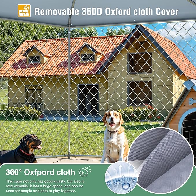 Large Dog Kennel Outside,Outdoor Dog Kennel with Roof,Large Dog Cage with Steel Fence Secure Lock for Garden/Yard (7x7x5 FT)