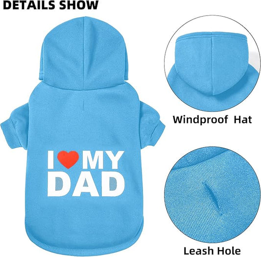 GreenJoy Dog Sweater Dog Hoodie Cold Weather Coat Hooded Sweatshirt for Puppies,Cats, Small Medium Large Dogs (Blue (I Love My Dad), Medium/Large)