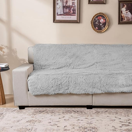 Dogs/Cats Bed Mats, Dog Pad Washable Removable Couch Cover with Anti-Slip Back, Plush Long Fur Mat, Perfect for Small, Medium and Large Dogs.(Magic Gray, 52"x82")