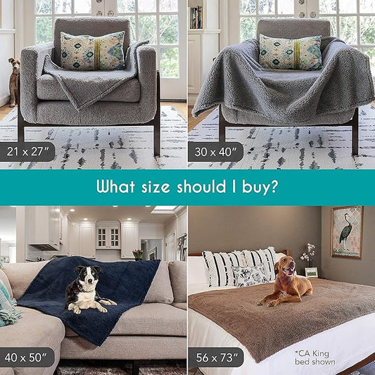 rocket & rex Medium Waterproof Dog Blanket, Grey, Washable Waterproof Pet Blanket Protects Beds, Couches & Other Furniture, Premium Fleece Fabric with Reversible Faux Suede, 30" x 40" (Pack of 1)