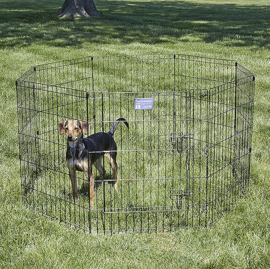 MidWest Homes for Pets Folding Metal Dog Exercise Pen, Indoor/Outdoor Playpen with Secure Door, Provides 16 Sq Feet of Play Space, 30-Inches Tall, Black E-Coated