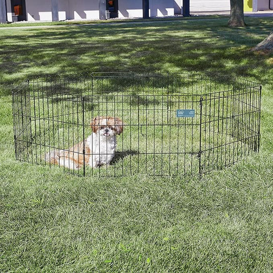 MidWest Homes for Pets Folding Metal Puppy/Dog Exercise Pen, Indoor/Outdoor Playpen with No Door, Provides 16 Sq Feet of Play Space, 18-Inches Tall, Black E-Coated
