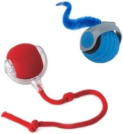 KBLZONE Interactive Cat Ball Toy – Smart Rolling Pet Ball with Obstacle Avoidance, USB Rechargeable, Cord Tail Design – Fun Enrichment Toy for Indoor Cats & Small Dogs (Blue + Red)