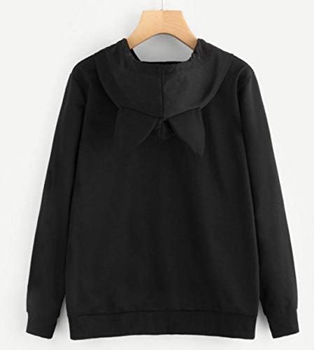 Women Girl Hoodies Cute Cat Ear Novelty Printed Pullover Sweatshirt