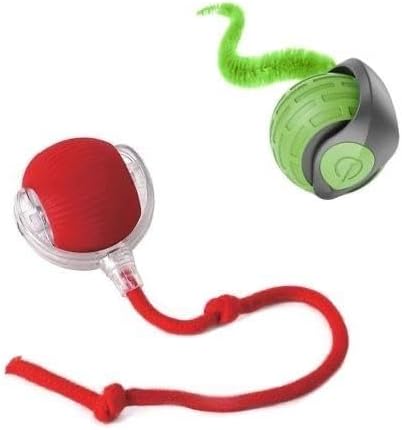 KBLZONE Interactive Cat Ball Toy – Smart Rolling Pet Ball with Obstacle Avoidance, USB Rechargeable, Cord Tail Design – Fun Enrichment Toy for Indoor Cats & Small Dogs (Green + Red)