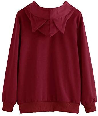 Women Girl Hoodies Cute Cat Ear Novelty Printed Pullover Sweatshirt