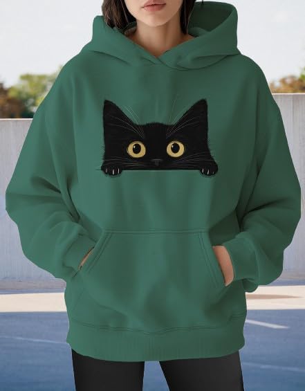 Womens Funny Cat Hoodies Oversized Graphic Hooded Sweatshirt for Women Fall Plus Size Pullover Hoodie Y2K