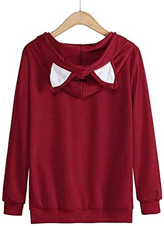 Women Girl Hoodies Cute Cat Ear Novelty Printed Pullover Sweatshirt