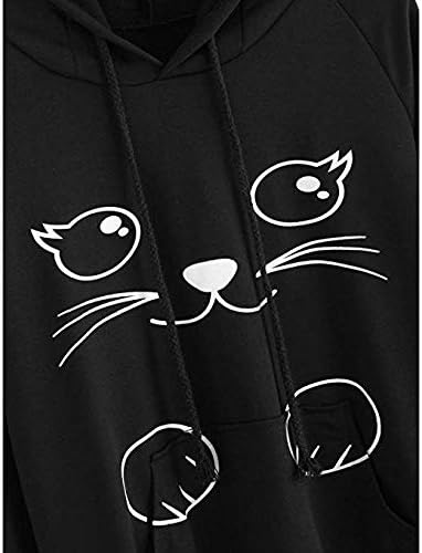 Women Girl Hoodies Cute Cat Ear Novelty Printed Pullover Sweatshirt