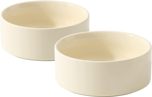Havniva Ceramic Set of 2 Cat Bowls, Food and Water Bowls for Cats, Kitty, 2pcs Cat Dishes, Pet Feeder(5.1inch, 2 x Beige Bowls)