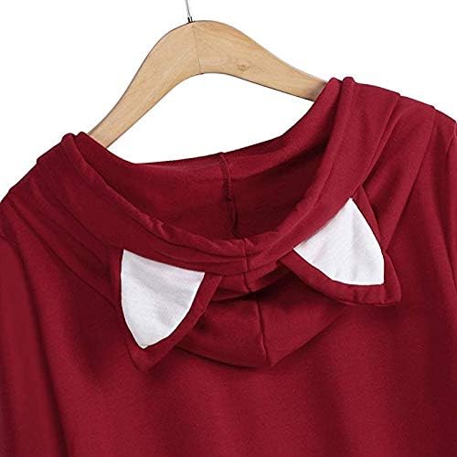 Women Girl Hoodies Cute Cat Ear Novelty Printed Pullover Sweatshirt