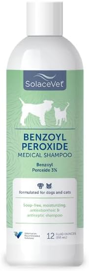 SolaceVet Benzoyl Peroxide Medical Shampoo 12 oz – Vet Recommended Degreasing & Anti-Itch Wash for Dogs & Cats