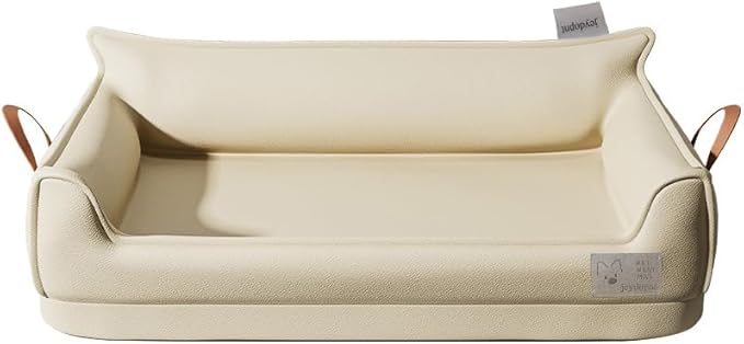 Waterproof Leather Memory Foam Dog Sofa Bed, Removable Orthopedic Dog Beds for Large Dogs, Durable Dogs Bed Couch with Non Skid Bottom for Different Pet Sizes (Beige, Medium)