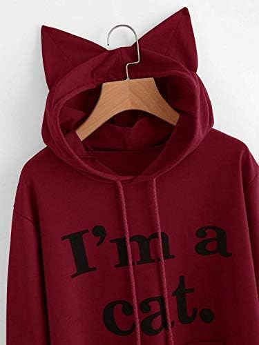 Women Girl Hoodies Cute Cat Ear Novelty Printed Pullover Sweatshirt