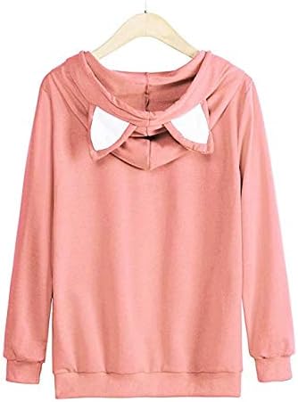 Women Girl Hoodies Cute Cat Ear Novelty Printed Pullover Sweatshirt