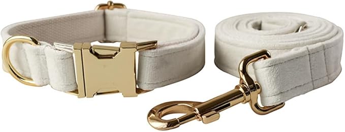 Love Dream Velvet Dog Collar and Leash Set, Soft & Comfy Adjustable Dog Leash and Collar with Heavy Duty Metal Buckle for Small Medium Large Dogs Training & Walking (Small, White)