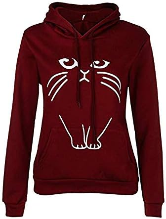 Women Girl Hoodies Cute Cat Ear Novelty Printed Pullover Sweatshirt