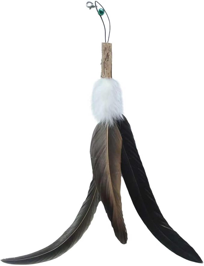 MikiLim Cat Feather Toy Refills for Cat Wand 5-Pack Undyed Natural Big Feather Cats Wand Attachment Replacement with Bell,Clasp 2PCS Extension String