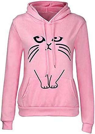 Women Girl Hoodies Cute Cat Ear Novelty Printed Pullover Sweatshirt