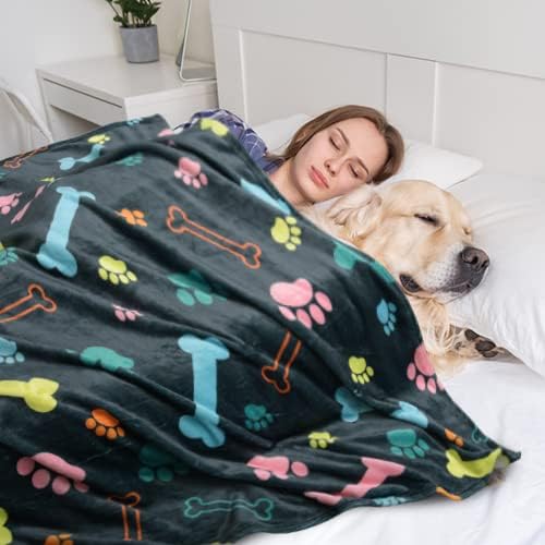 Rezutan Dog Blankets for Large Dogs, Medium Dog Blanket Soft Fluffy Premium Fleece Flannel Throw for Pet Puppy Cat Paw Blanket, Black Grey, 50x60 inch