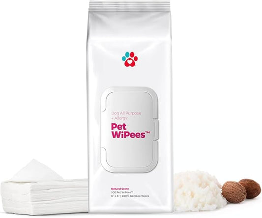 Dog All Purpose + Allergy Pet WiPees™ – 100 Allergy Wipes for Dogs, All Natural Dog Wipes for Paws, Folds & Hot Spots, Daily Pet Wipes for Allergy Relief & Skin Health (Natural, 100ct)