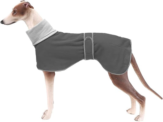 Geyecete Greyhound Cosy Fleece Jumper, Dog Winter Coat with Warm Fleece Lining, Outdoor Dog Apparel with Adjustable Bands for Medium, Large Dog Gray-L