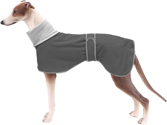 Geyecete Greyhound Cosy Fleece Jumper, Dog Winter Coat with Warm Fleece Lining, Outdoor Dog Apparel with Adjustable Bands for Medium, Large Dog Gray-S