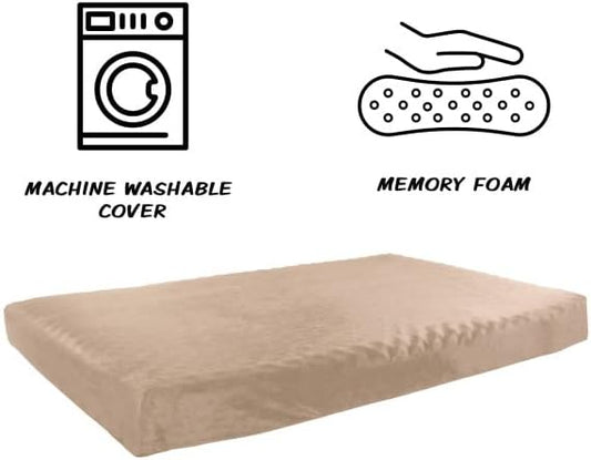 PETMAKER Memory Foam Dog Bed - 2-Layer Orthopedic Pet Pad with Machine Washable Cover - 37x24 Pet Bed for Large Dogs (Tan)