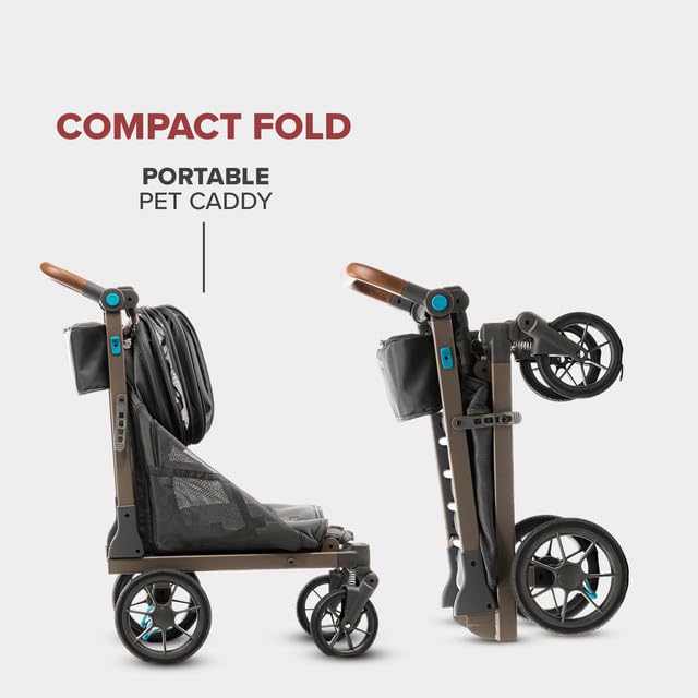 Wadabuggy Pet Two Foldable Cart - Adjustable & Portable Pet Stroller with Caddy, Foam Filled Rubber Wheels, Storage - Carriage for Small & Medium Dogs, Cats Under 75 lbs