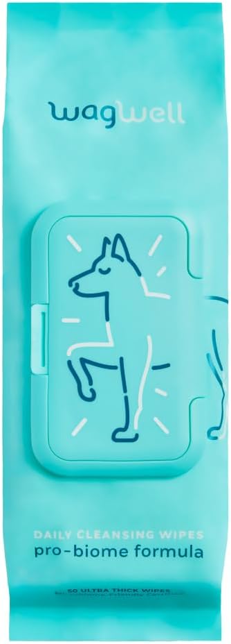 WagWell Daily Cleansing Dog Wipes – Vet-Approved, All Natural, Dermatologist Tested, Microbiome-Friendly – Head-to-Tail (Avoid Eye Area), Helps Reduce Odor – No Added Fragrance, 50 Count