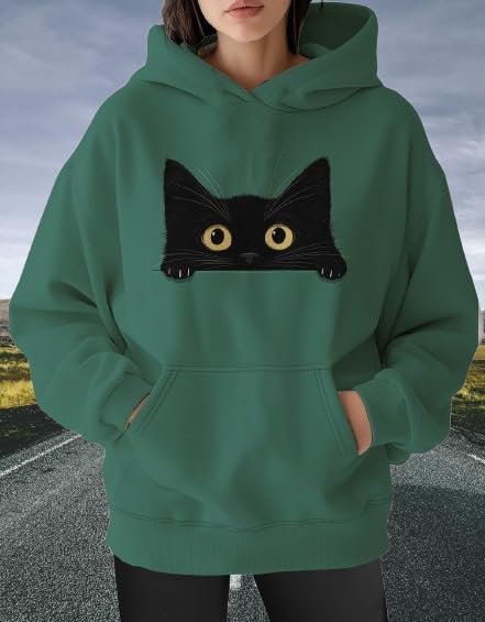 Womens Funny Cat Hoodies Oversized Graphic Hooded Sweatshirt for Women Fall Plus Size Pullover Hoodie Y2K