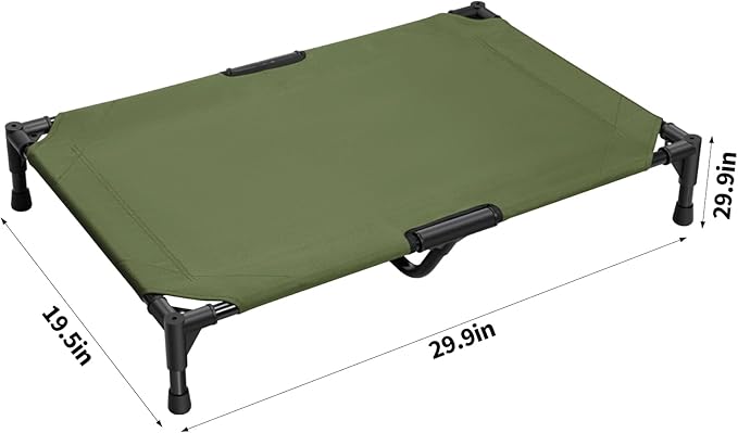Love&go Elevated Dog Bed with Metal Frame, Cooling Raised Pet Cot for Dog and Cat (M - Olive Green Bed, Medium-29.9x19.5x5.5 inch)