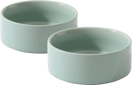 Havniva Ceramic Set of 2 Dog Bowls, Food and Water Bowls for Dogs, Puppy, 2pcs Dog Dishes, Pet Feeder(6inch, 2 x Light Green Bowls)
