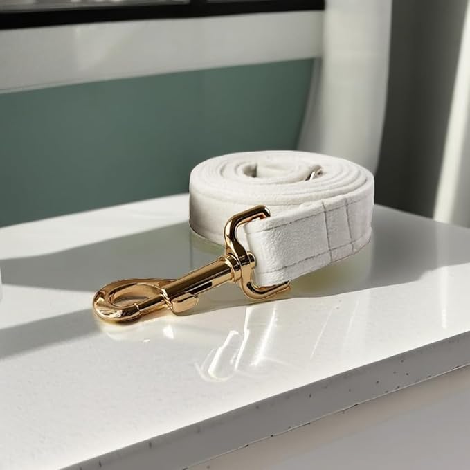 Love Dream Velvet Dog Collar and Leash Set, Soft & Comfy Adjustable Dog Leash and Collar with Heavy Duty Metal Buckle for Small Medium Large Dogs Training & Walking (Large, White)